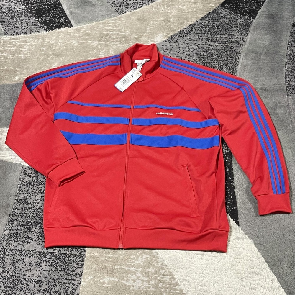 Adidas Originals First TT Track Jacket Mens XL Scarlet Red Blue Stripe Top NEW
